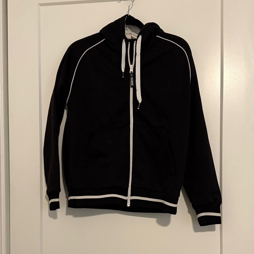 Classic Black Zip-Up Jacket with White Trim